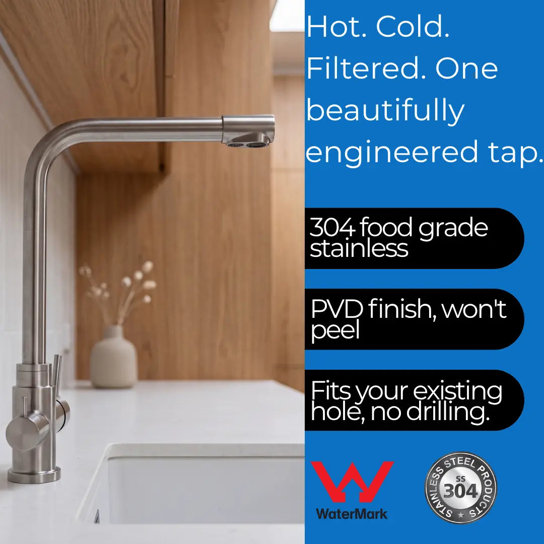 Stainless Steel 3 way Mixer Tap - Tall Square Neck